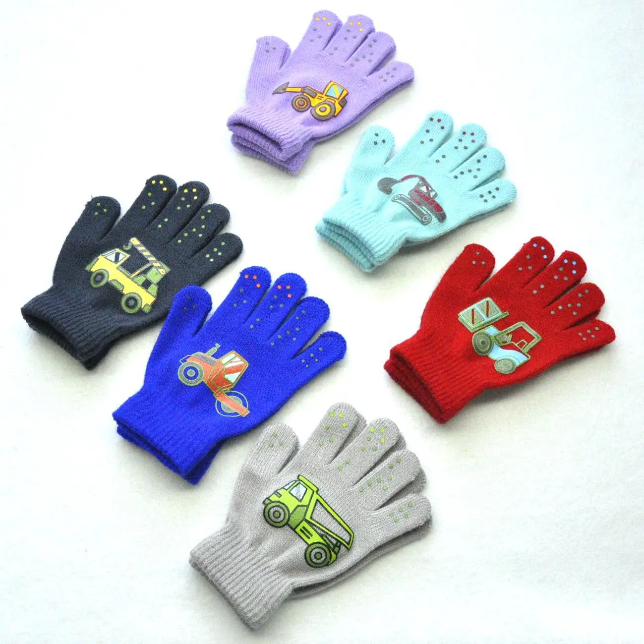 Outdoor 5-11Y Children Knitted Gloves Cute Winter New Students Cars Warm Full Finger Mittens Outdoor Kids Cycling Skiing Gloves