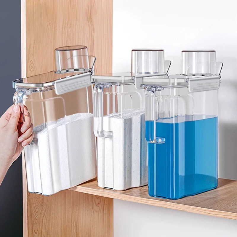 AirtightLaundryDetergentPowderStorageBoxClearWashingPowder