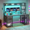Computer Desk with Drawers & Power Outlets, 59" Home Office Desk with Hutch, Gaming Desk with LED Lights, Grey 1