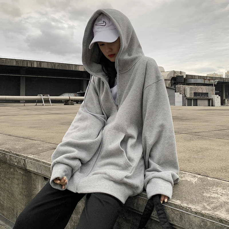 

Women Sweatshirt Ultra Simple Sleeve Contrast Line Design Letter Embroidery Crew Neck Loose Casual Sweatshirt Zip Up Hoodie Grey