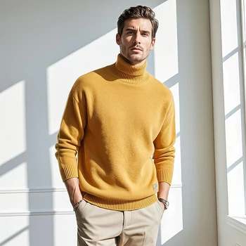 Morbido maglione da uomo in lana e cashmere, pullover a collo alto, manica lunga, autunno/inverno, basic, caldo, business, casual, maglia di lana 1