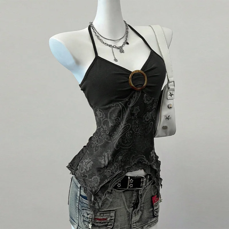 Pink Spicy Girl Sleeveless Mesh Splice Slim Fit Top - Elegant Commute Style