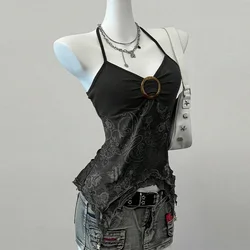 Pink Spicy Girl Sleeveless Mesh Splice Slim Fit Top - Elegant Commute Style - S (Black)