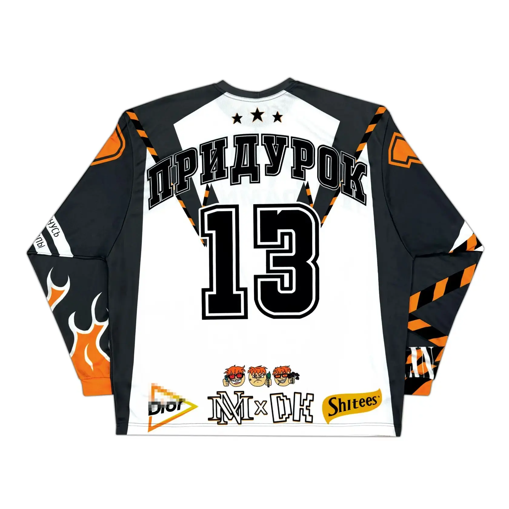 Russia Придурок Jersey Y2K Hip-hop Letter Print Sports Long Sleeves Streetwear Fashion Oversized Retro Classic Men Clothing