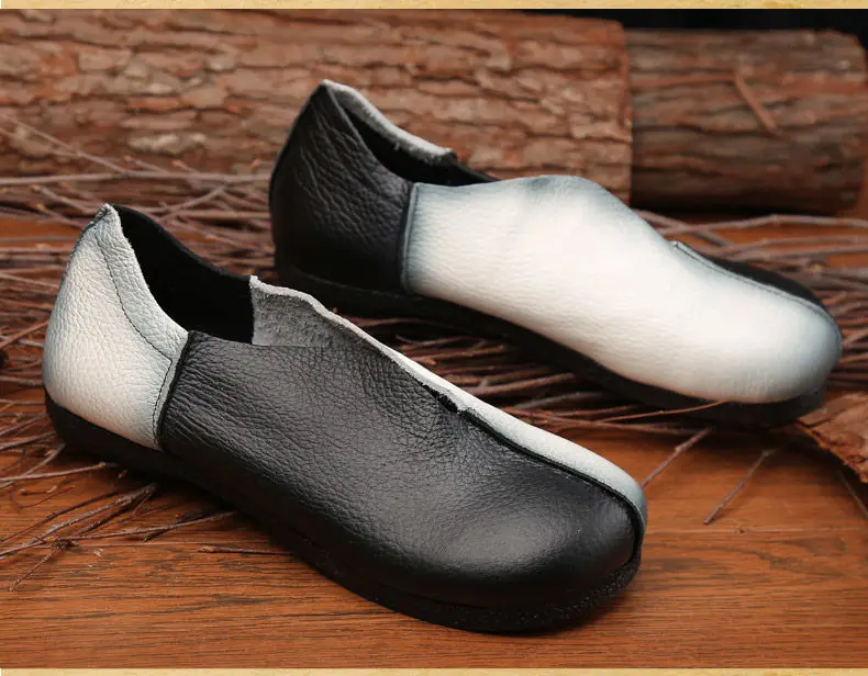 Designer Zweifarbige Damenschuhe aus Echtleder Ballerinas Vintage V-Cut Loafer Einzigartige Mokassins mit Weiter Passform – Detail 19