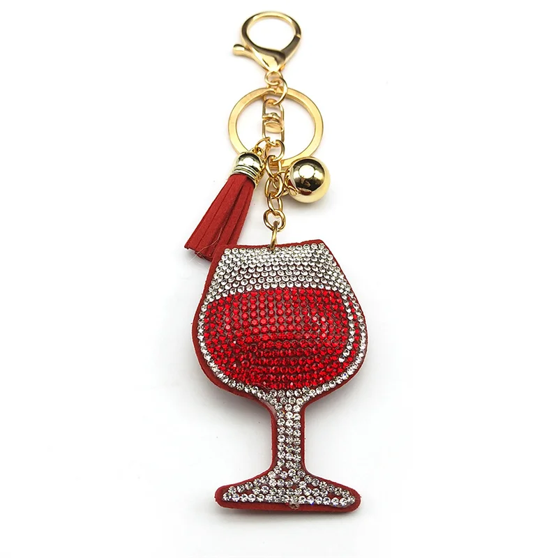 Exquisite Wein Tasse Schlüssel Ring Für Frauen Männer Rot Farbe Quaste Kristall Weiblichen Charme Auto Tasche Schlüsselring Schmuck llavero mujer – Detail 8