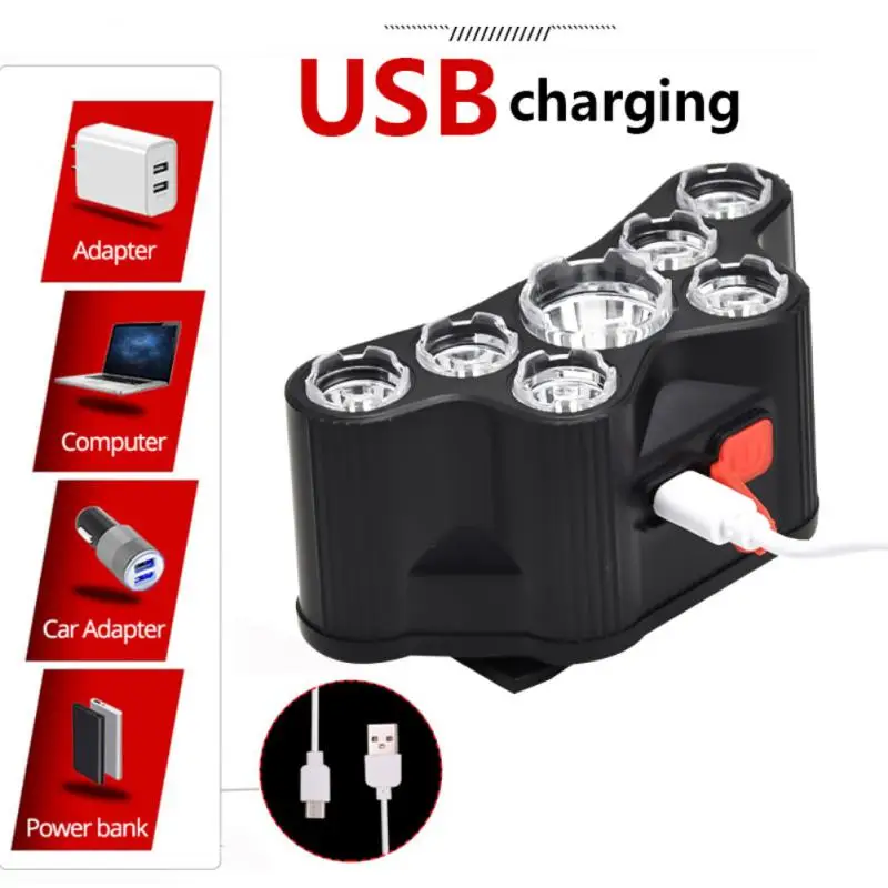 USB 충전식 LED 헤드라이트, 슈퍼 브라이트, 5 가지 작동 모드 헤드램프, 방수 헤드 마운트 손전등, 야간 낚시 하이킹용