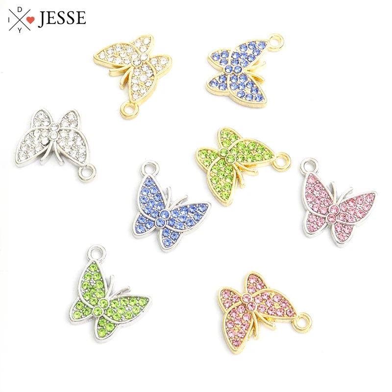 

10pcs Shiny Crystal Rhinestone Butterfly Charm Metal Pendant Fit Woman Earrings Necklace Jewelry DIY Handmade Supplies Wholesale