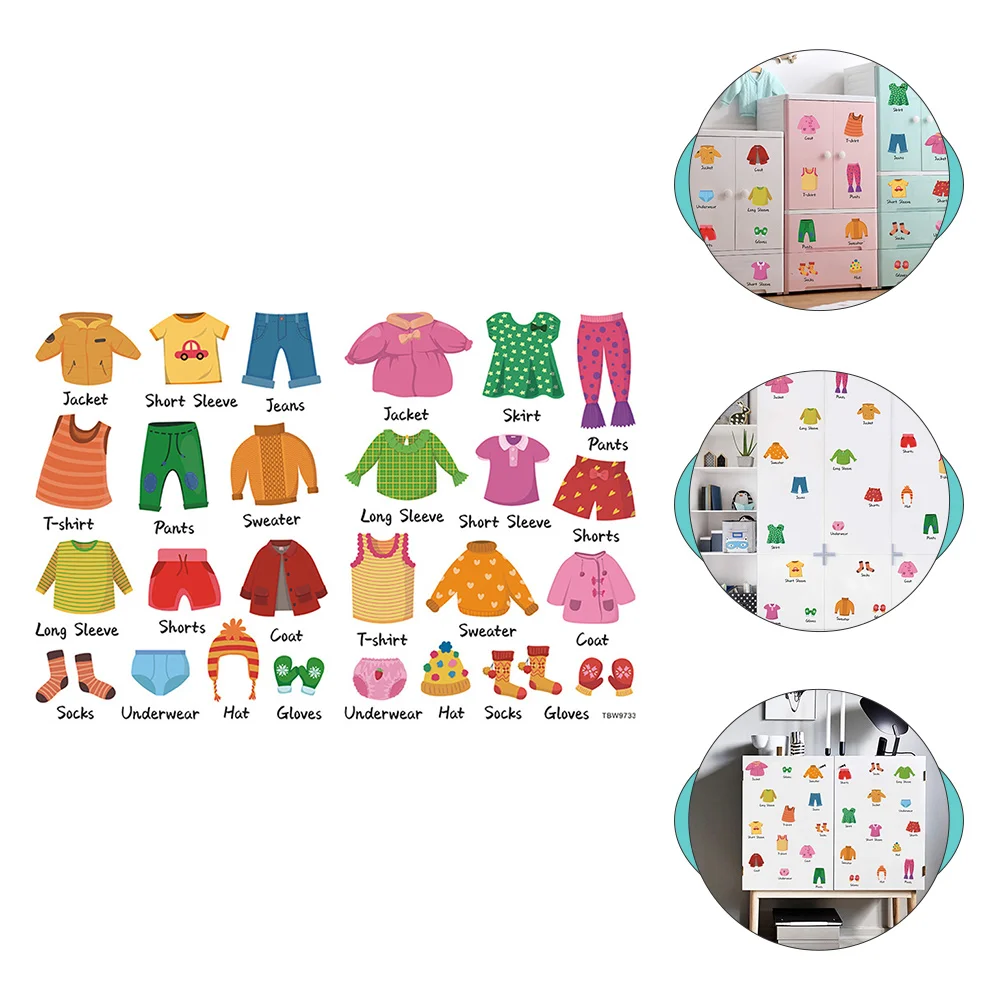kids dresser clothing decals set: wood dresser clothes classification labels stickers for boys learning wardrobe drawer