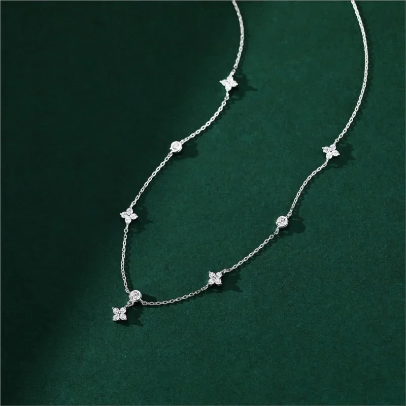 Luxury Inlaid Zircon Four-leaf Flower Chain Necklace for Women Party Princess Jewelry Girls Birthday Gifts