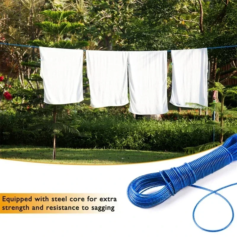 Clothing drying rope, 787.4 inch 3mm rope,  garden washing line, steel wire PVC cloth rope, outdoor travel camping accessories 6