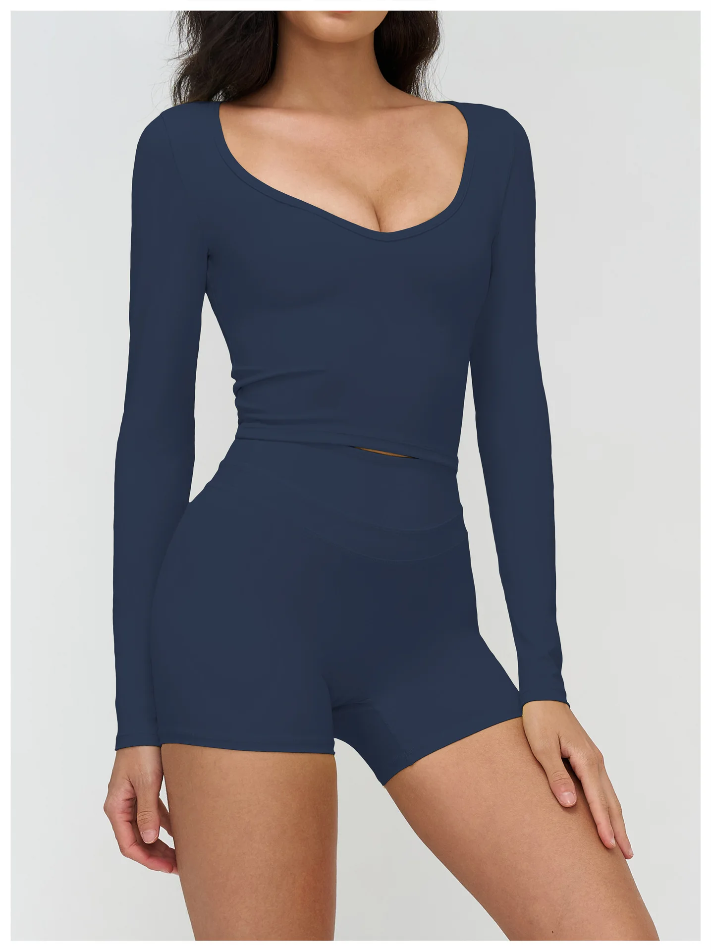 Haut Yoga Femme Manches Longues Col V