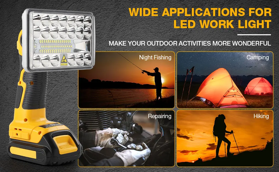 For Dewalt 20v Work Light 18W 2000LM Portable Floodlights Spotlight with USB Cha