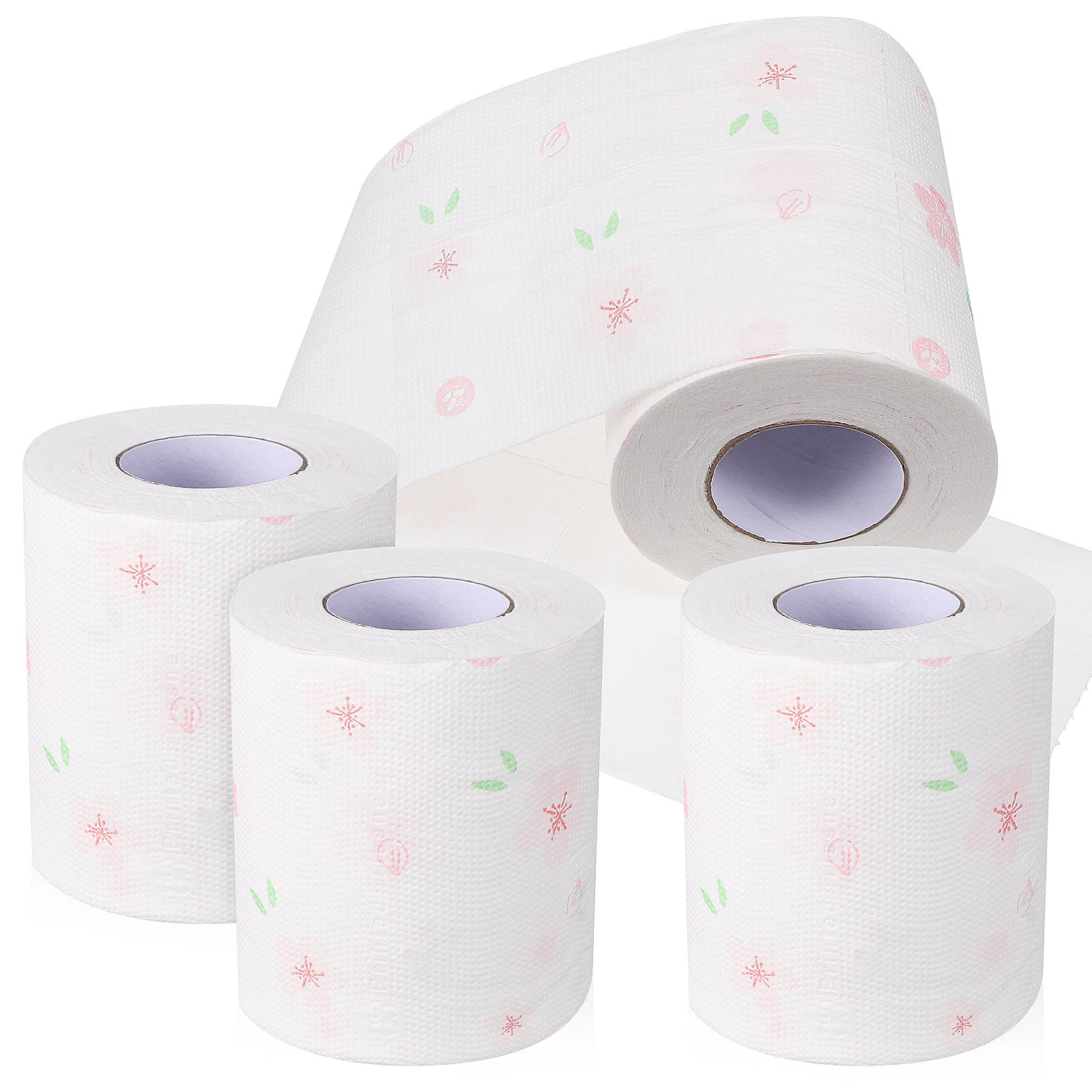 

4 Rolls Decorative Face Tissues Printed Bath Towels Toilet Paper Flower Napkins Pattern Printing For Bathroom