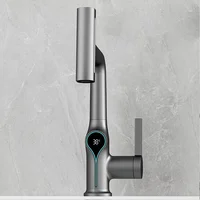Waterfall Temperature Digital Display Basin Faucet Lift Up Down Stream Sprayer Hot Cold Water Sink Mixer Wash Tap For Bathroom 6