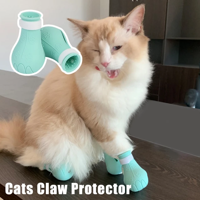 4 Pairs of Cat Nail Caps Cat Claw Covers Shoes for Cats Anti-Scratch Cat  Paw Protector Pet Grooming Booties for Bathing Shaving Checking 