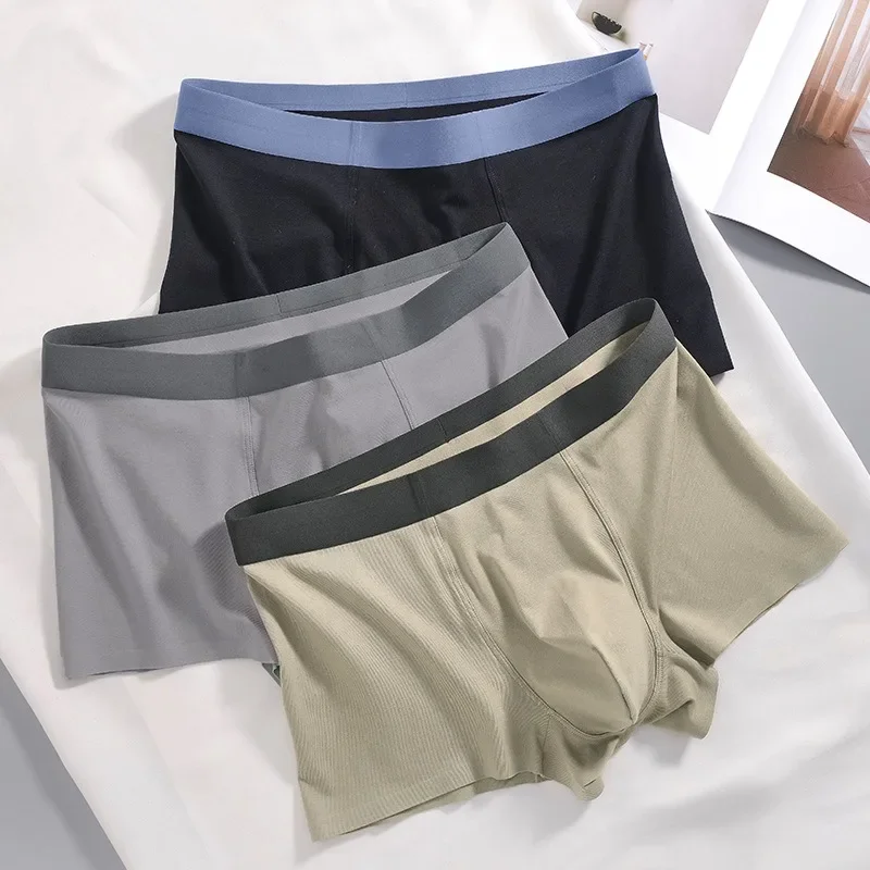 

New pure color long staple cotton seamless mens underwear pure cotton Xinjiang cotton flat angle underwear must for a tough man