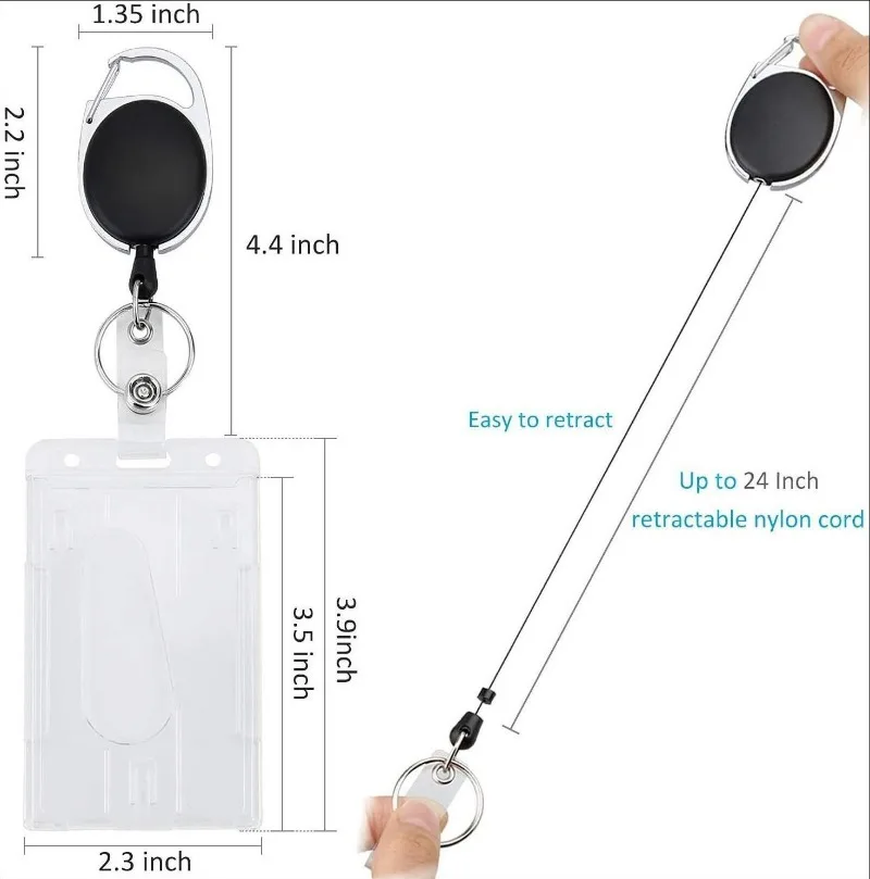 Egg Shaped Keychain Badge Reel Retractable Pass Work Permit Case Sleeve Dual Card Slot Card Holder Protector ID Tag Cover 1Set card holder card sleeve card sleeves id card case id card holder