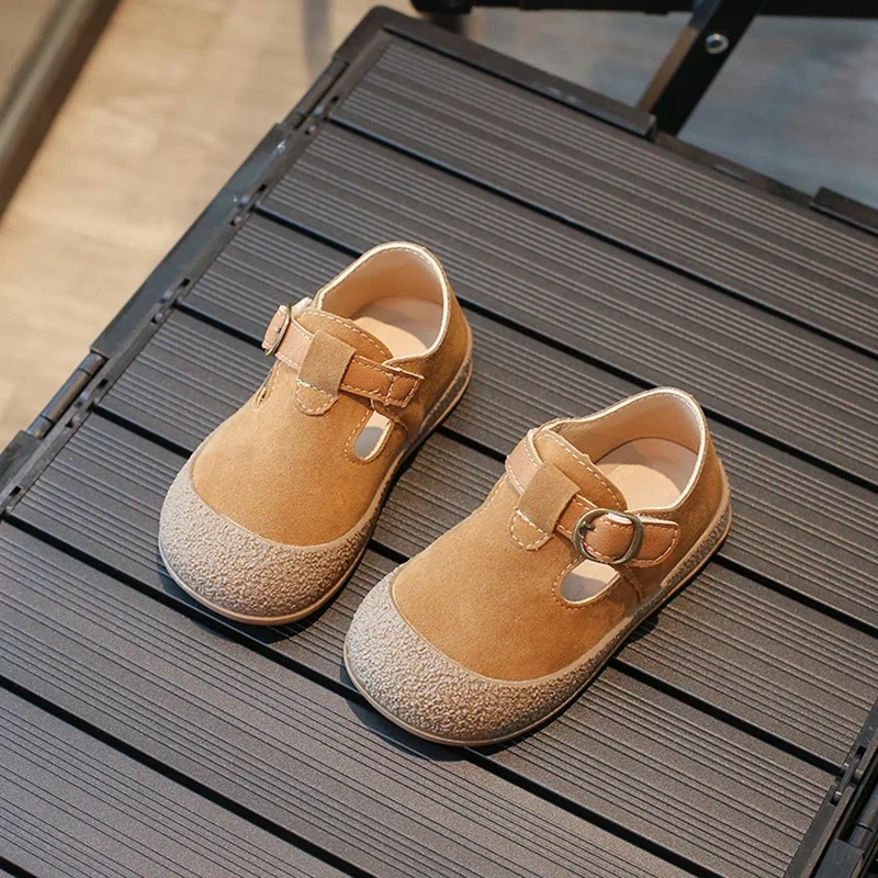 Children Fur Leather Shoes Toddler Gilrs Boys T-strap Casual Shoes Outdoor Infant School Autumn Spring 3-6Y Sneakers