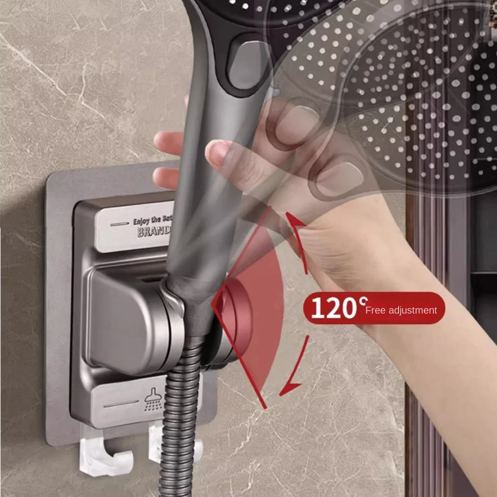Adjustable Shower Head Holder with hooks Wall Mounted Handheld Sprayer Support Self-Adhesive Showerhead Bracket