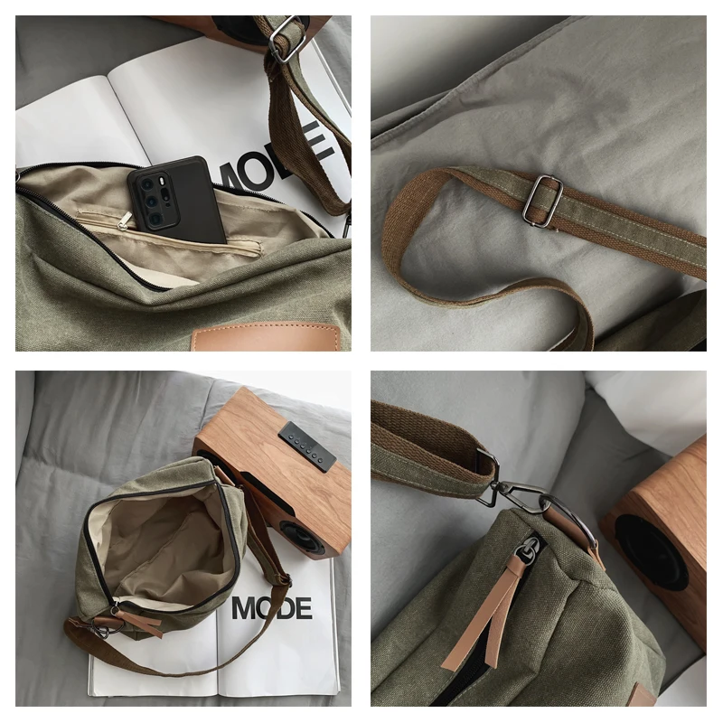 Canvas Bags For Women Trend Handbags Student Black Shoulder Crossbody Bag Vintage Eco Bag Korean Messenger Bag Y2K Satchel Belt