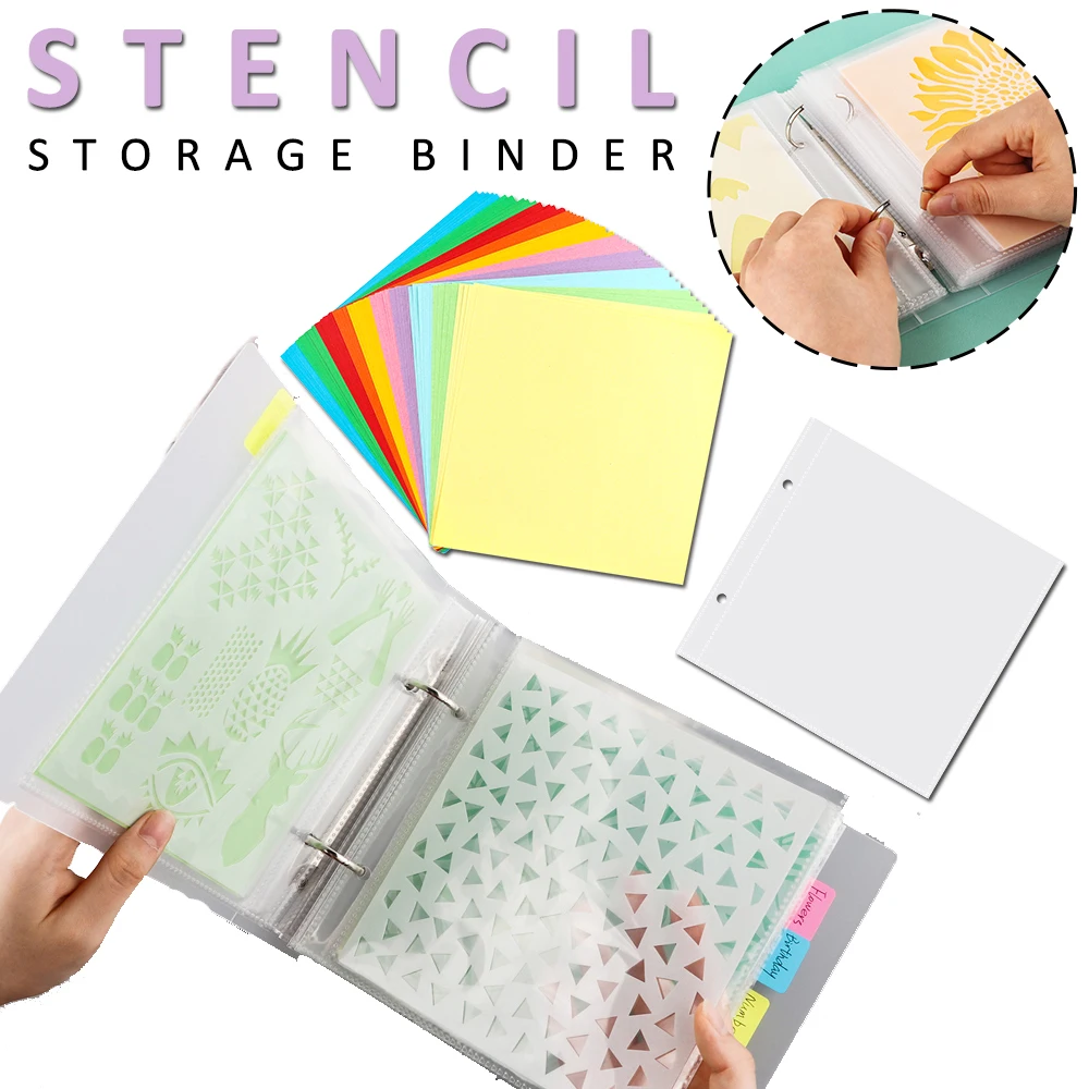 Stencils Storage Folder Organizer Cover 6x6inches Pockets Backing Paper Divider Tabs For Drawing Sheets Collecting Tool