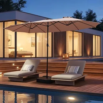 15FT Double Patio Umbrella with Base 2