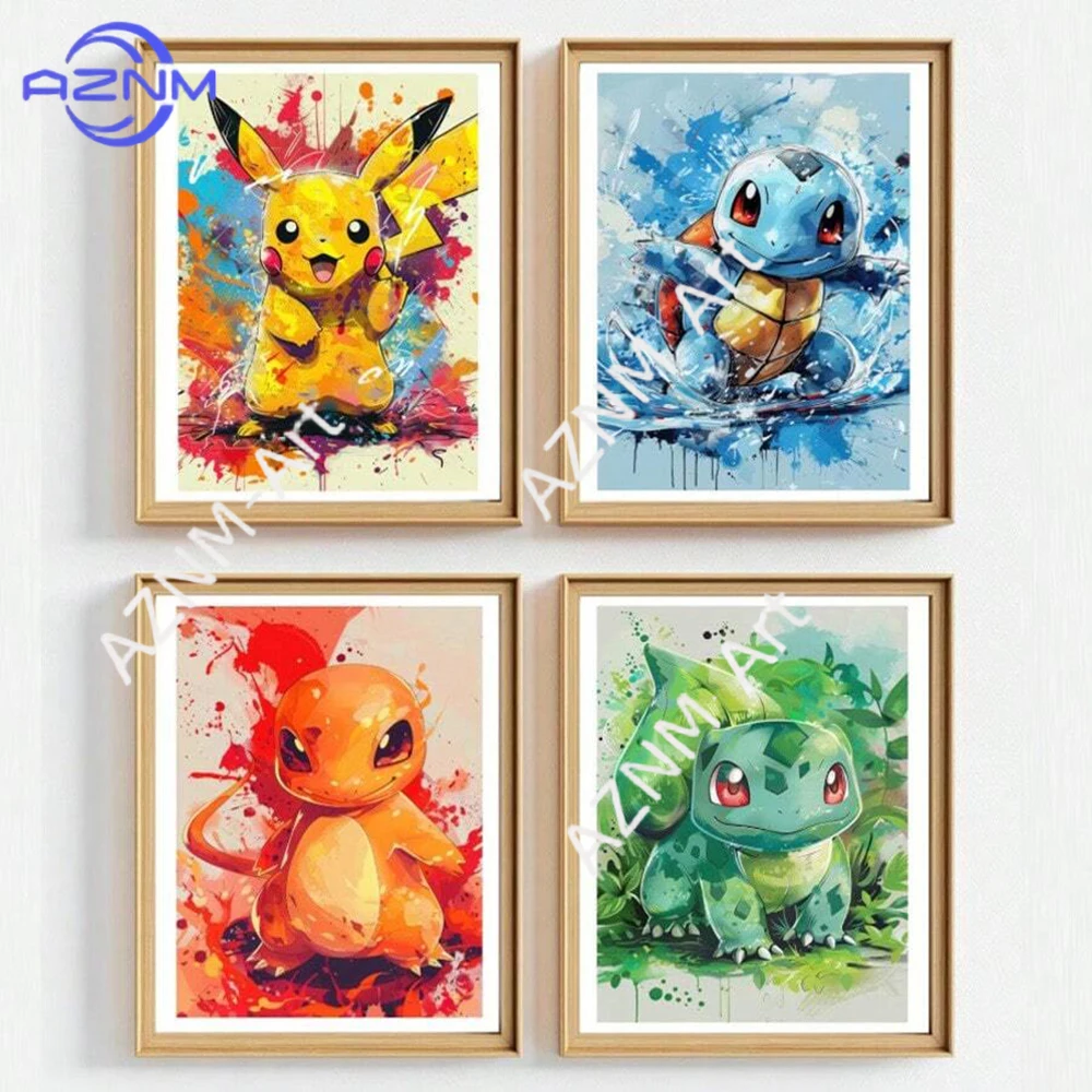 Anime Pokemon Pikachu Charmander Bulbasaur Squirtle Poster HD Canvas Painting Home Living Room Painting Wall Art Children's Gift 1