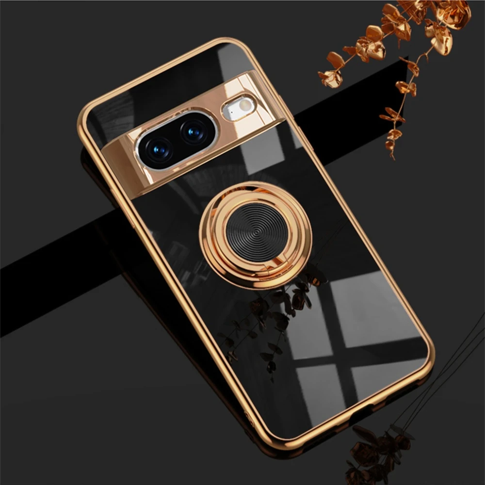 Luxury Ring Holder Magnetic Stand Case - Elegant Plating Soft TPU Shockproof Cover