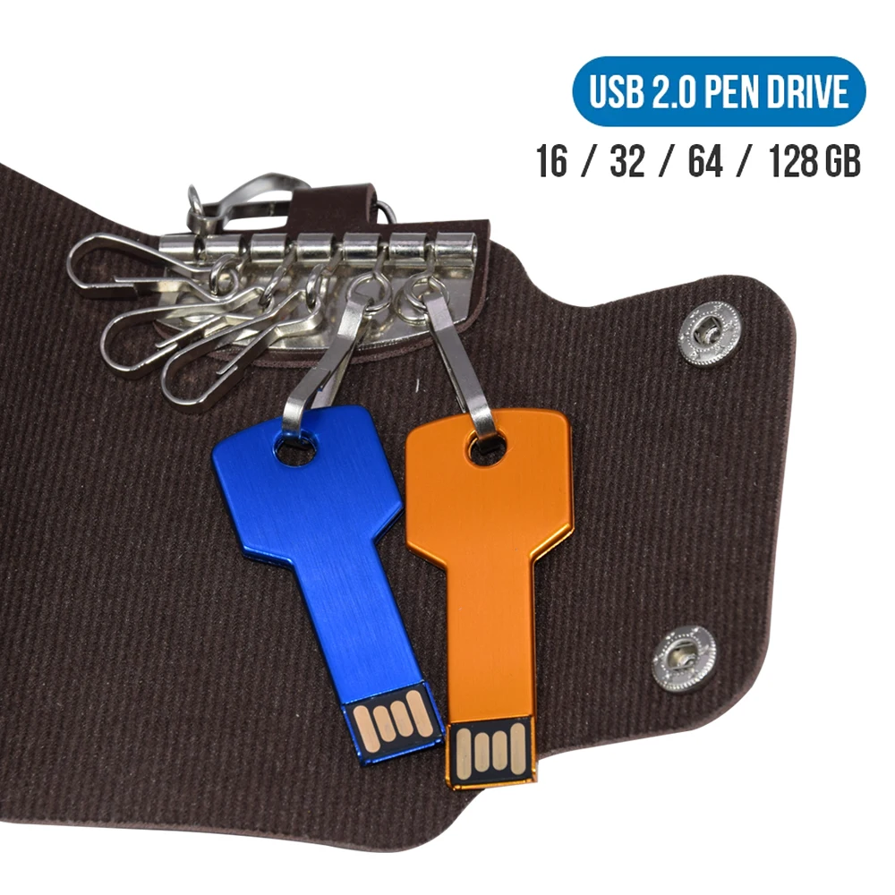 USB Flash Drive Flash Drive Full With Color Metal Key Shape USB Flash Drive 128GB Pen Drives 64GB Real Capacity Memory Stick 8GB High Speed External Storage