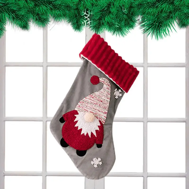 

Large Christmas Stockings Velvet Fireplace Hangings Stockings Gift Bag Christmas Theme 3D Gift Holding Bag For Holiday Family