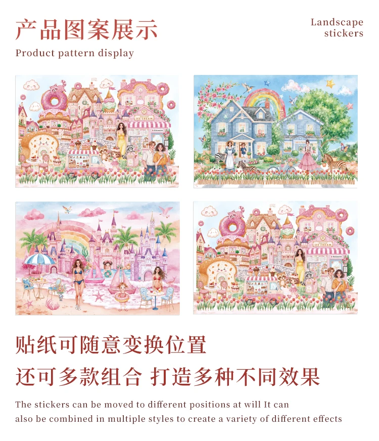 JIANQI Kawaii Reisen Mädchen 3D Illustration Outdoor Landschaft Aufkleber DIY Tasche Hütte Szene Festival Geschenk ﻿ – Detail 4