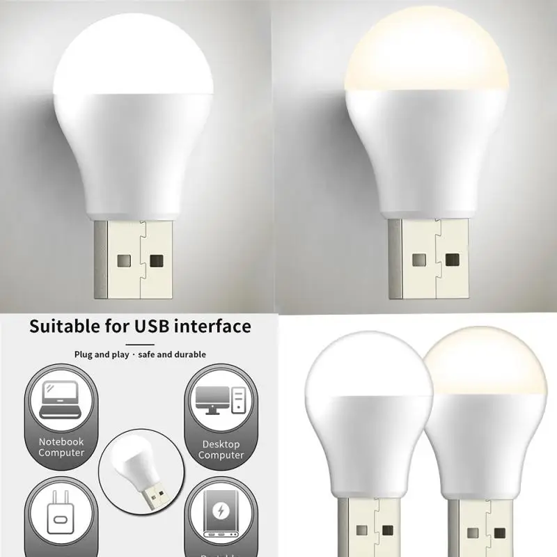 

USB Night Light Mini Bulb Warm White Eye Protection Book Reading Lights Portable LED Light Mobile Power Charging Night Lamp Bulb