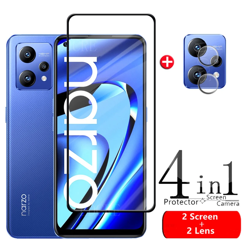 4-In-1 Per Realme Narzo 50 Pro 5G Glass Per Oppo Realme Narzo 50 Pro Glass Screen Protector Per Realme Narzo 50 Pro Lens Glass