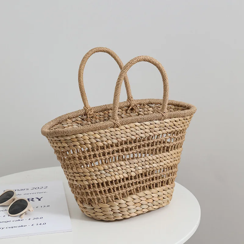 Bohemian Hollow Straw Basket Bag Handmade Woven Straw Bags Summer Handbag Bali Travel Rattan Beach Bag Large Shopper Tote Bags