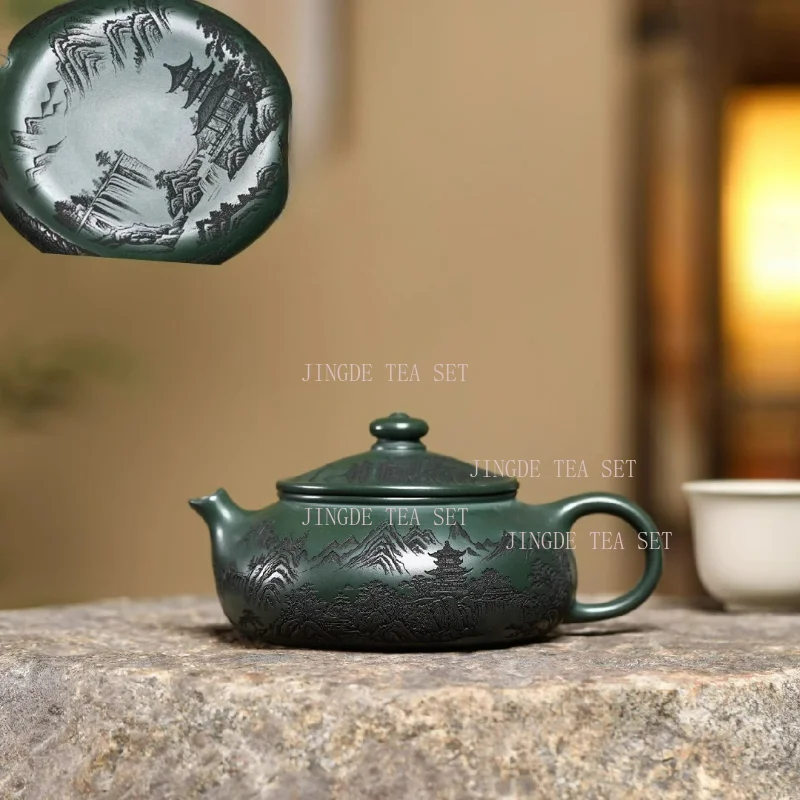 230cc Yixing purple clay teapot original ore dark green mud exquisite tea set business gift