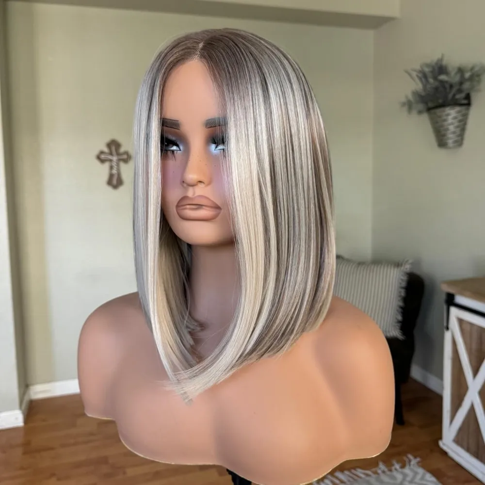 Highlight Blonde Wear and Go Glueless Wig Synthetic Lace Front Wigs for Women Short Bob 14inch Lace Front Wig Daily Use