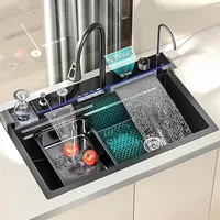 Black Kitchen Sink, Smart Waterfall Kitchen Sink  Drop in Kitchen Sink Workstation - 304 Stainless Steel Sink 1