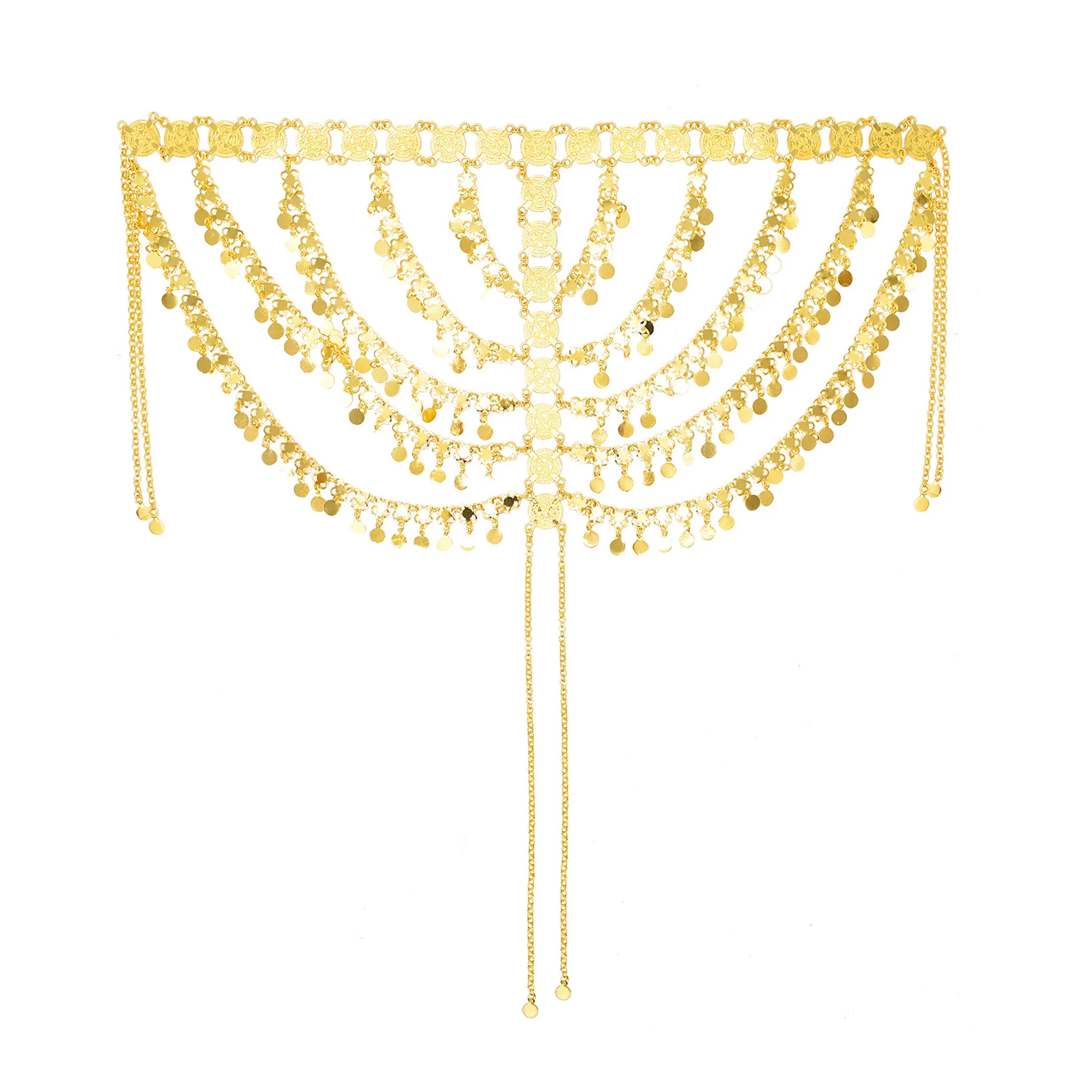 غطاء شعر ذهبي بطبقات متدلية – تصميم شرقي فاخر