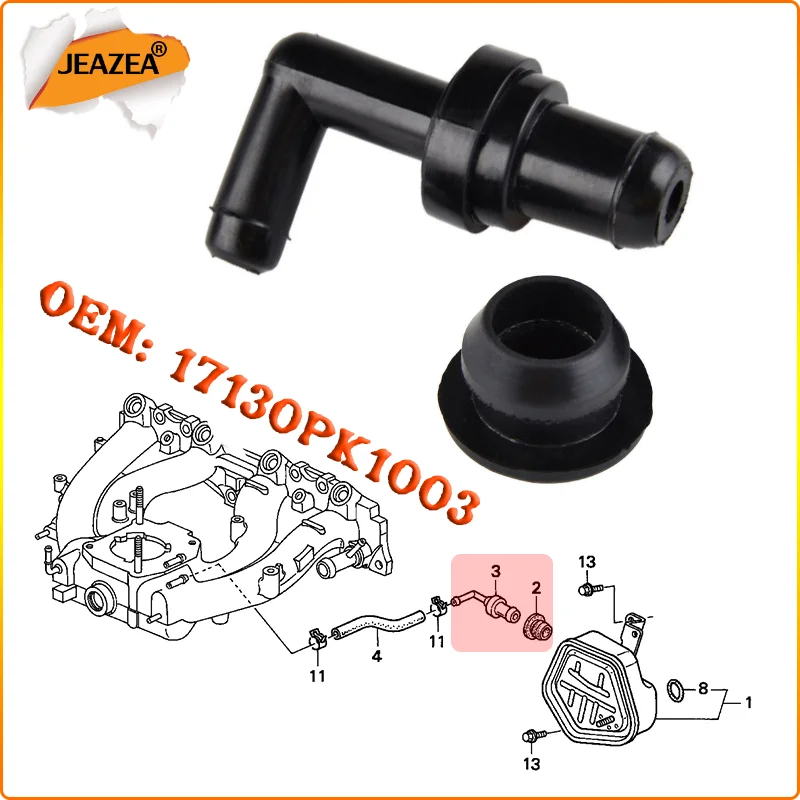 Car Positive Crank Case Ventiliation PCV 90 Degree Valve JEAZEA 17130PK1003 17130-PK1-003 For Honda Civic CR-V Accord Acura engine purge control valve hydraulic control valve auto ac can tap valve