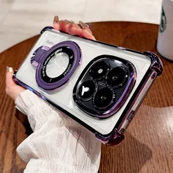 Magnetic Holder Airbag Transparent Shockproof Cover with Camera Protection for Redmi Note 15 Pro+ (Purple)