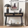 Mid Century Modern Console Table, Narrow Wood Entryway Table with 2 Storage Drawers and Open Shelf, Farmhouse Entry Tables 3
