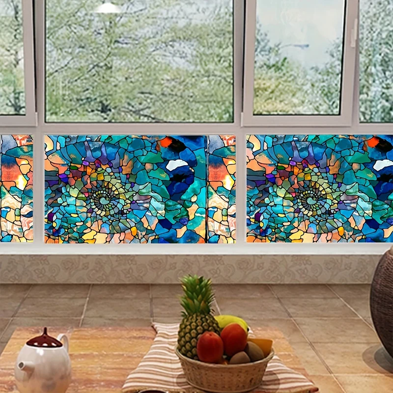 Vintage Colorful Flower Electrostatic Glass Stickers PVC Leaves Static Cling Window Stickers Decals Home Window Decorations window stickers