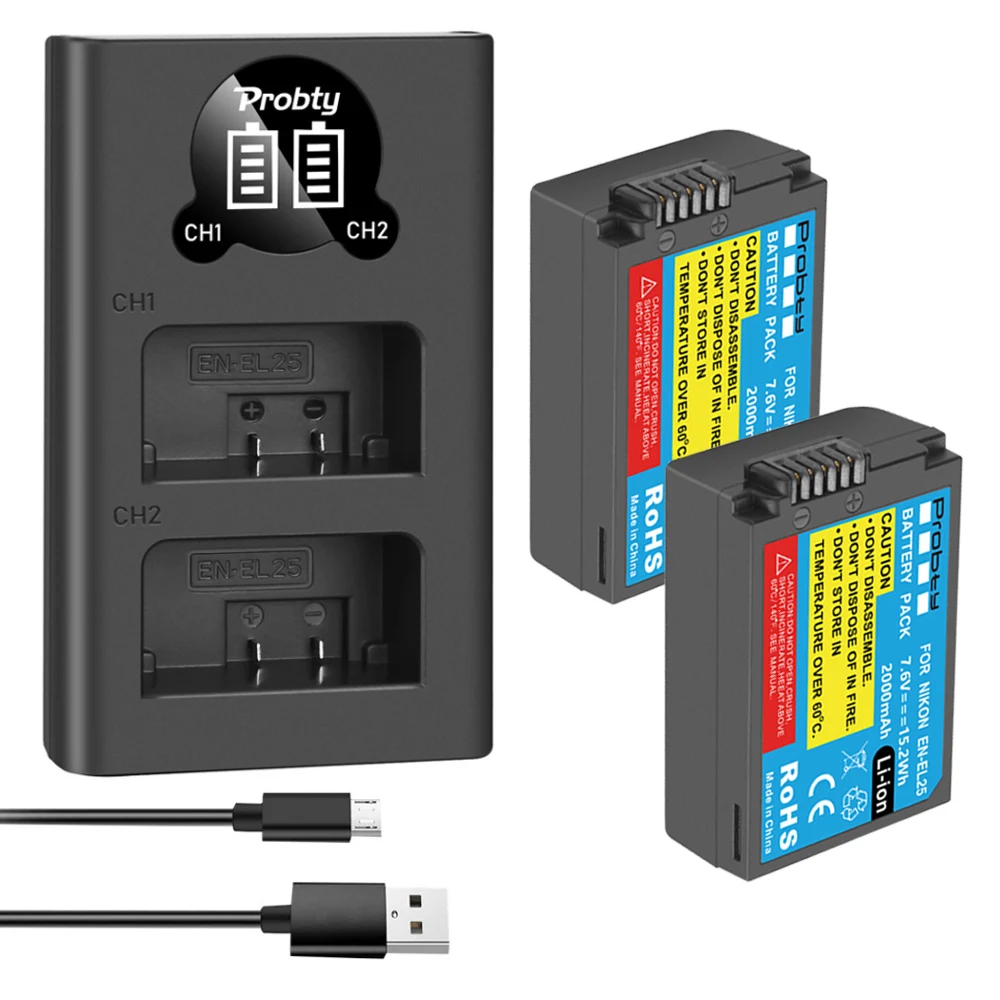 

2000mAh EN-EL25 Battery For Nikon Z30 Z50 ZFC MH-32 With LED Dual Channel Charger