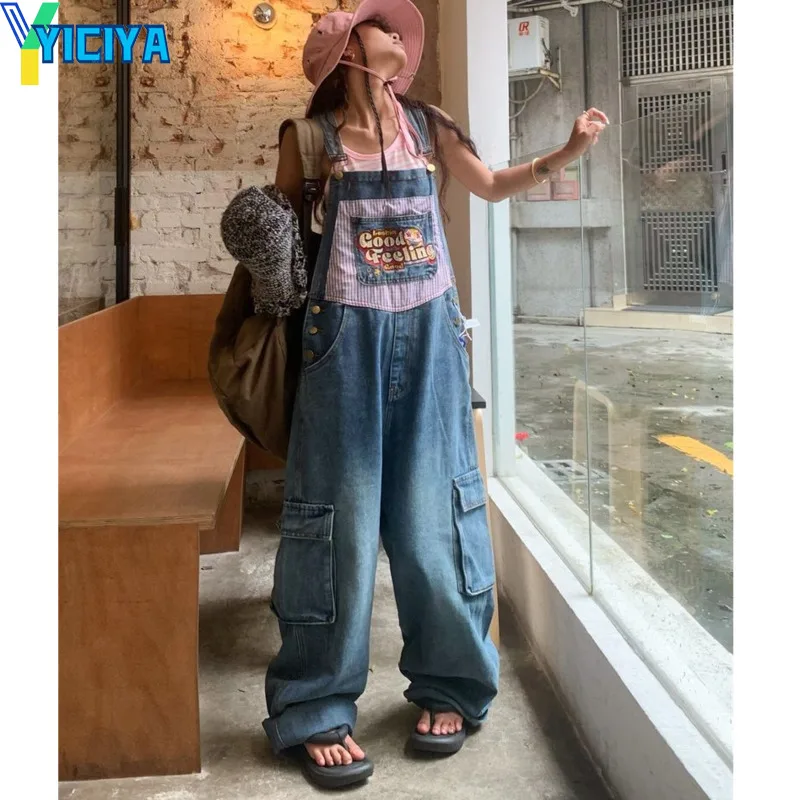 

YICIYA Jeans y2k pants Braced jean Wide-legged Design More than a pocket American Women New High Waist baggy Pant Trousers 90s