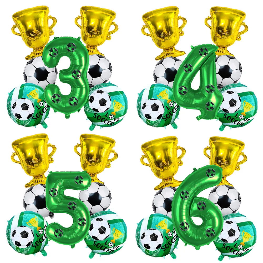 7-teiliges Fußball-Trophäen-Set mit Zahlen 0–9 Luftballons für Kinder, Fußball-Thema, Geburtstagsfeier, Babyparty, Fußballverein, Dekorationszubehör