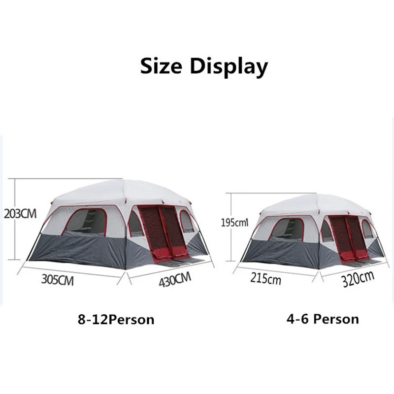 Tienda de campaña Ultralarge para fiestas familiares, carpa impermeable para 4-6/8 personas, dos dormitorios, marquesina de viaje al libre con 2 y 6 ventanas - AliExpress