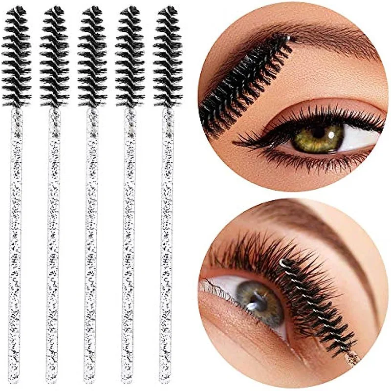 HUAZDS 300pcs Disposable Mascara Wands Eyelash Brush Spoolies for Eye Lash Extension, Eyebrow and Makeup Crystal Makeup Tools 5