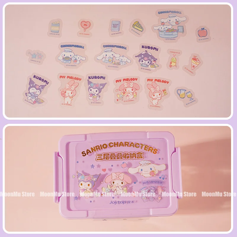 Sanrio Kuromi Desktop Storage Box Cute Cinnamoroll Melody Sticker DIY Sundries Cotton Swabs Organizer Basket Gifts