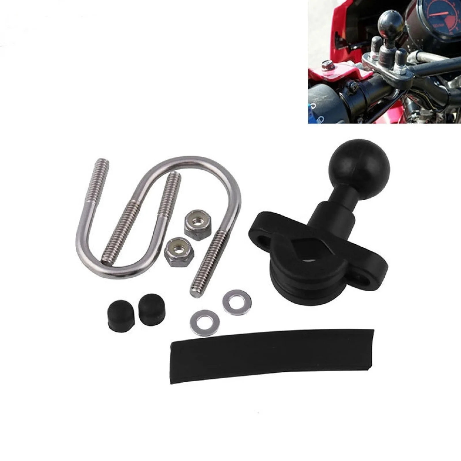 

CHM005-BK Stainless Steel U-shape Handlebar Rail Mounting Ball Joint Fixed Base Motorcycle Modification Accessories